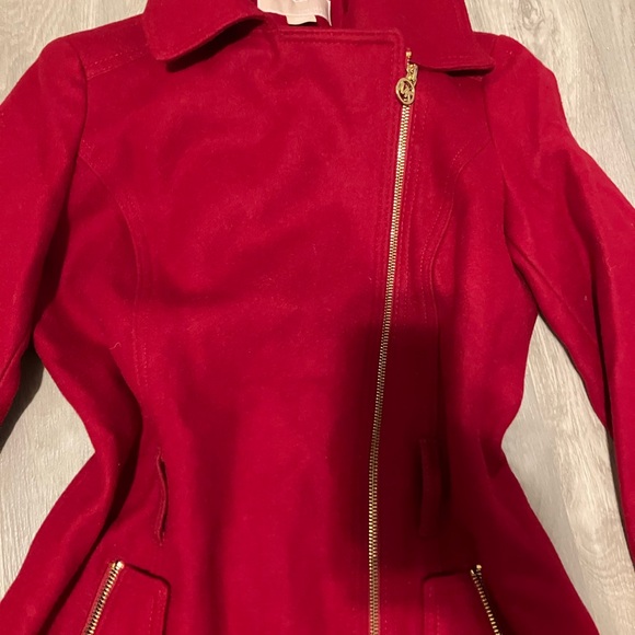 Michael Kors Red Trench Coat with Gold Accents - Picture 3 of 7